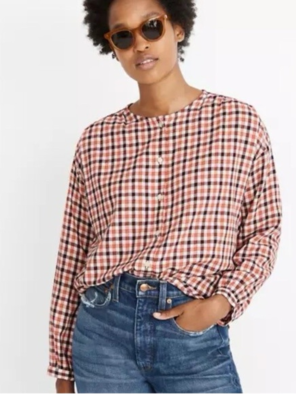 Madewell Checkered Meadow Plaid Button Front Top Small NWT